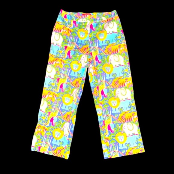 Key West Tropical Island Palm Animal Safari Elephant Print Cropped Pants Sz 0 - Picture 1 of 4